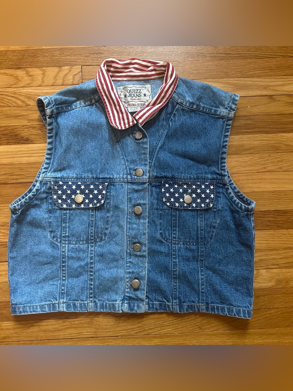 Blue Denim Vest with American flag deets